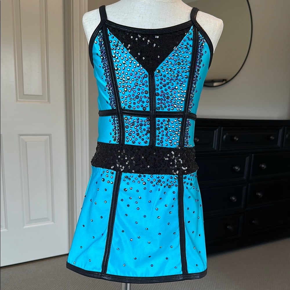 Blue and Black Costume Dress w/ custom stones added!! Size Small Child or 5/6.